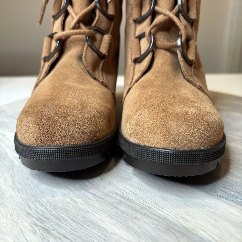 Sorel Women’s Joan of Arctic Hidden Wedge Brown Leather Suede Boots US Size 4‎